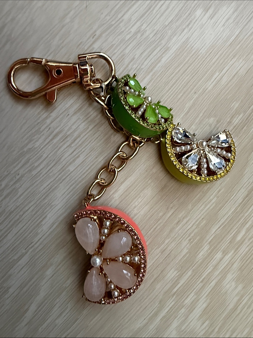 Piper K Gold-Tone Mixed Fruit Charm Keychain with Green, Yellow & Pink Accents - Picture 5 of 7